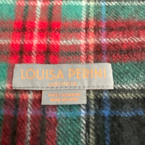 Louisa Perini 100% Cashmere Plaid Fringed Unisex Scarf 12”x66” NWOT - Picture 3 of 7